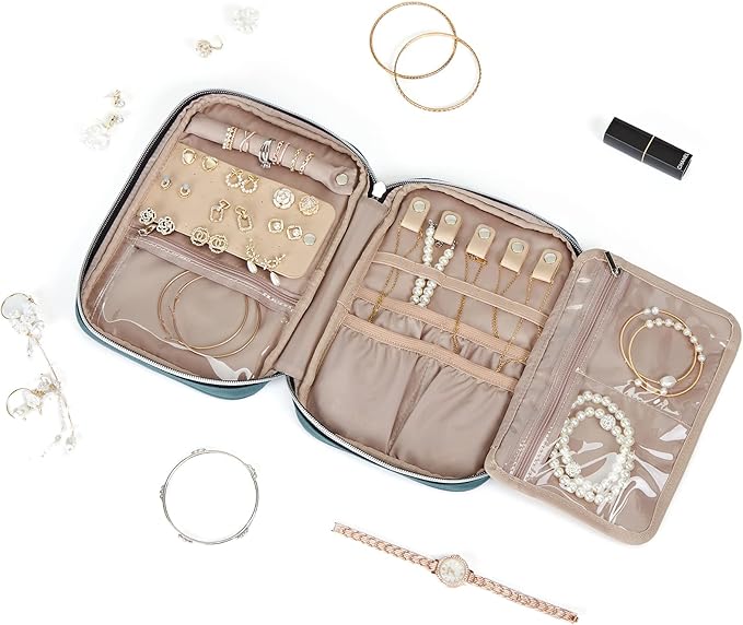 BELALIFE Travel Jewelry Organizer, Portable Jewelry Storage Case for Earrings, Rings, Necklaces, Bracelets, Lake-Blue