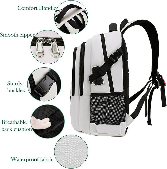FENGDONG 17.3 inch Large Laptop Backpack Durable Waterproof Travel College Backpack Bookbag for Men & Women Business Backpack with USB Charging Port,Headset Port Beige