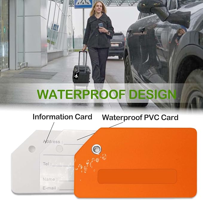 8pack Luggage Tags for Suitcases with Name ID Card， Quickly Spot Luggage Identifier Tags, Flexible Silicone Name Tags for Backpacks, Suitcases, Travel Bags, Baggage, Cruise (Orange)