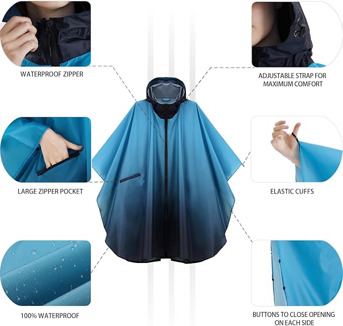 Rain Poncho Jacket Coat Hooded Zipper Style for Women/Men/Adult with Pocket