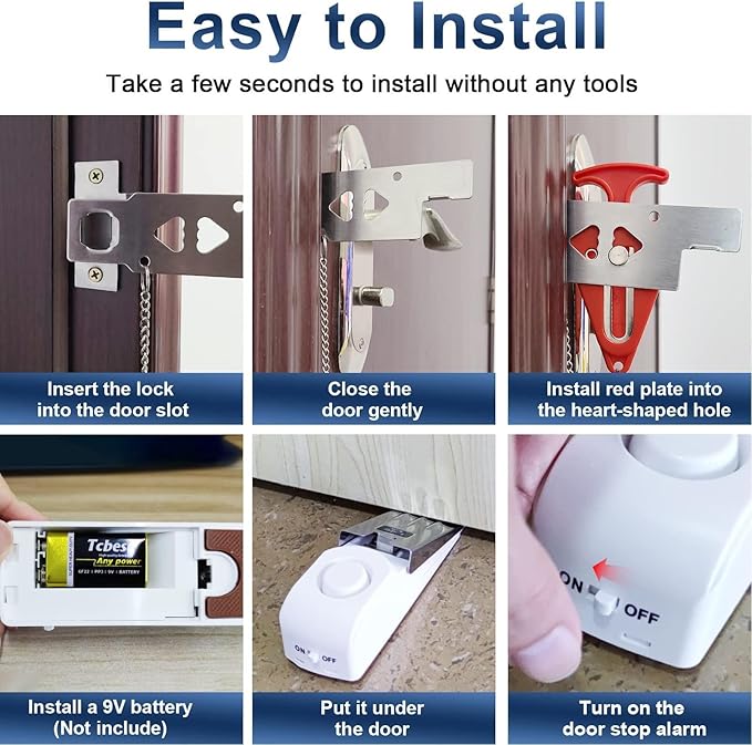 KERUI Upgraded Door Stop Alarm with Portable Door Lock, 120dB Siren Security Door Stopper Wedge Alarms for Travel Hotel Home Apartment, Door Stopper Alarm with 3 Levels Sensitivity (Pack of 4)