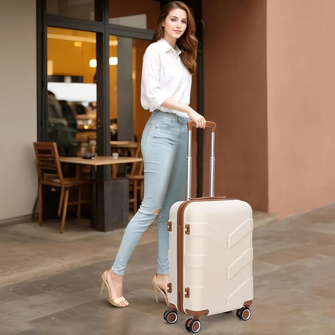 Hardside Carry On Luggage 22x14x9 Airline Approved with Spinner Wheels, Lightweight 20-inch Carry-On Suitcase for Men & Women, White