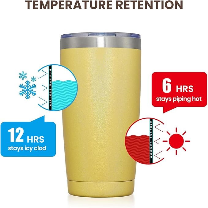 MEWAY 20oz Tumbler Double Wall Vacuum Insulated Travel Glitter Mug,Stainless Steel Tumblers with Lid and Straw, Powder Coated Coffee Cups for Woman (Rainbow Yellow,1)