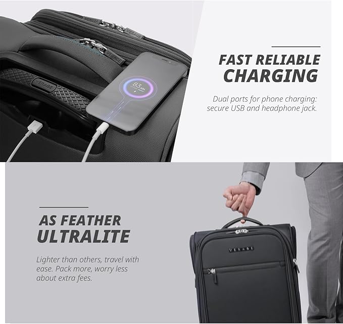Verage Under Seat Luggage with Wheels, Softside Small Suitcase Spinner Carry On Luggage Bags for Airlines Airplanes Short Trip Men Women (Grey, 14.5-Inch Plus Underseat)