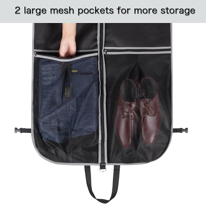 Zilink Upgrade 60" Garment Bag for Long Coat, Leather,Fur, Mink, Gown and Choir Robe with 3.9" Gusset and Stable Buckles Heavy Duty, Hanging, Breathable, Foldable Travel and Wardrobe Clothes Protector