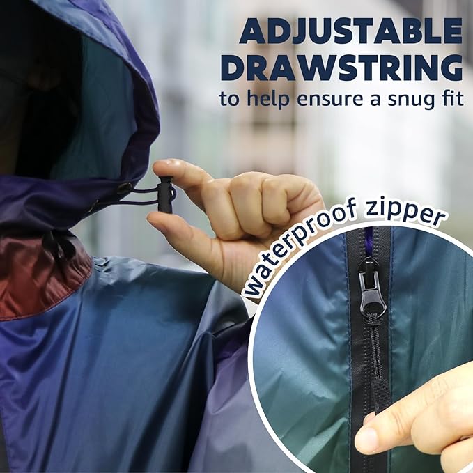 ANYOO Waterproof Rain Poncho Lightweight Reusable Hiking Hooded Coat Jacket for Outdoor Activities