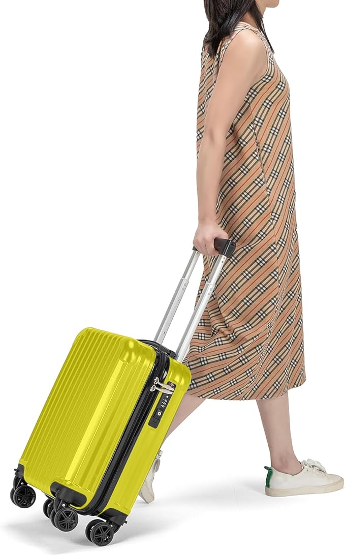 Personal Item Suitcase 18x14x8 Inches Hardside Built In TSA Lock & USB Port Lightweight Luggage With Removable Silent Wheels Underseat Carry-On Bag For Spirit and Frontier and More (Yellow)