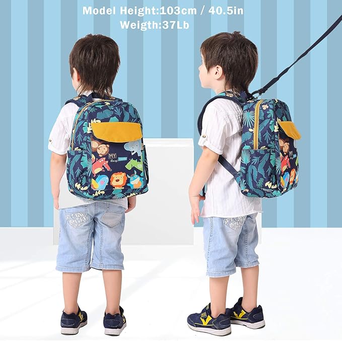willikiva Cute Zoo Little 2d Backpack Kid Backpacks for Girls and Boys Toddler Backpack Waterproof Preschool Safety Harness Leash(Zoo)
