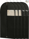 Garment Bags for Hanging Clothes, 50'' Long Dress Bags for Closet Storage, Black Garment Covers with Clear Window for Suits, Coats, Jackets（5 Packs）