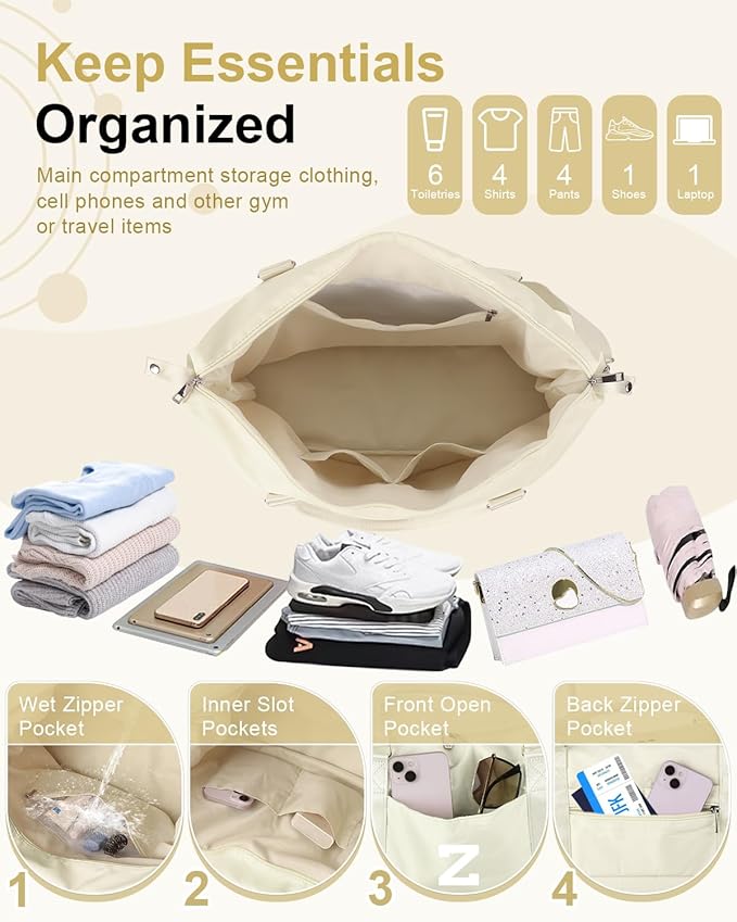 Initial Travel Duffel Bag Sports Gym Bag for Kids Teen Birthday Gifts,Beige Personalized Weekender Bag Carry On Dance Bags for Women Men,Waterproof Monogram Overnight Bag with Trolley Sleeve(Letter Z)