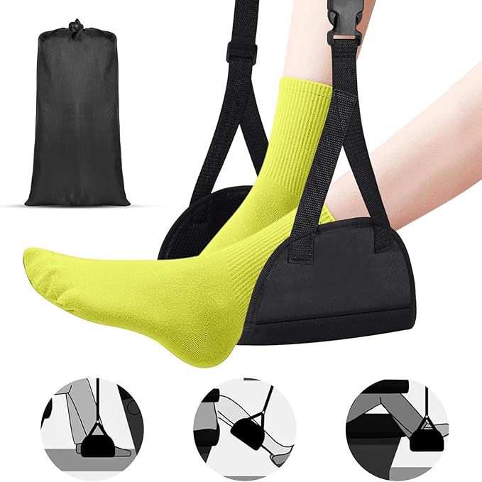 Airplane Footrest Hammock, Foot Hammock for Plane Travel, Portable Height Adjustable Travel Footrest Hammock Accessories, Lightweight Foot Hammock Suitable for Offices, Cars, and Airplanes