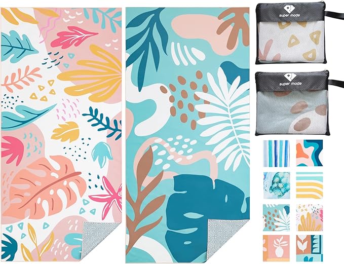 PY SUPER MODE 2 Pack Beach Towel - 75 x 35 inches Quick Dry Microfiber Beach Towels Oversized, Lightweight Soft and Absorbent Suitable for Swimming Pool Camping for Adults
