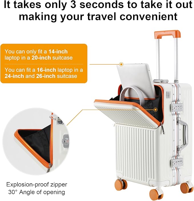 Hard Shell Luggage 20 Inch Travel Luggage, 22x14x9 Airline Approved with TSA Lock, PC+ABS Aluminum Frame, Lightweight Travel Luggage 20'' 24'' 26'' Carry-On (orange, 20 inch)
