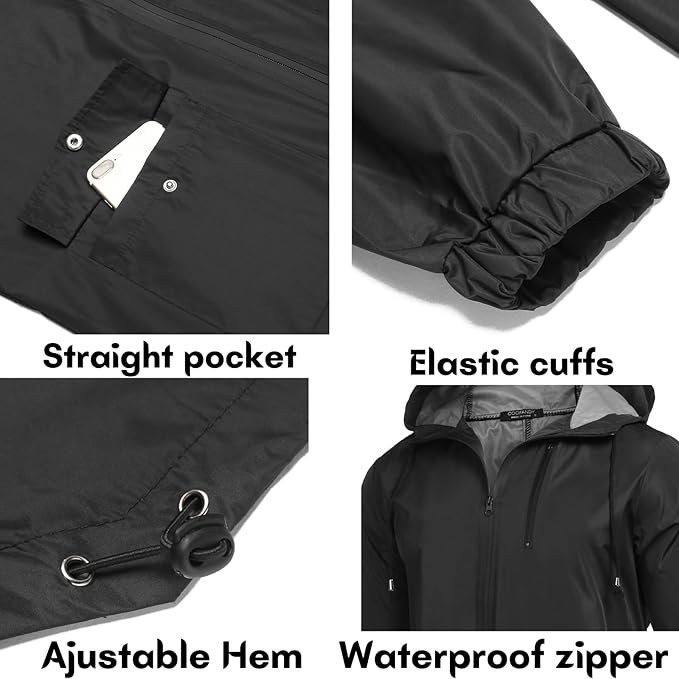 COOFANDY Men's Long Raincoat Ligtweight Rain Jacket Waterproof Outdoor Jackets with Hood