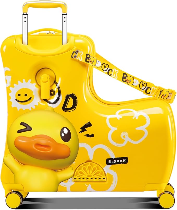 Kids' Lightweight Ride on Luggage with Spinner Wheels & Foldabe Design (Yellow Good, 24"+ Aged 3-12 Toddler)
