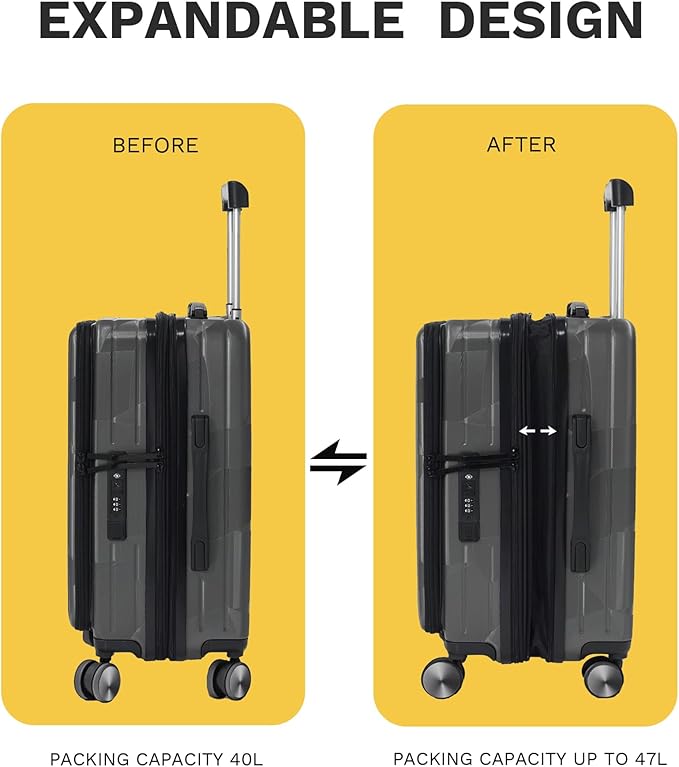 20 inch Carry On Luggage Expandable Top Opening/Clamshell Opening, TSA Approved Carry On Luggage Hard Shell Suitcases, Lightweight Away Carry On Suitcases with Large Capacity Backpack