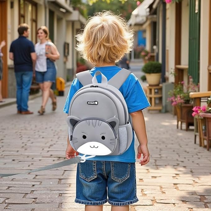 Padgene Toddler Backpacks Kids Preschool Backpack Waterproof Neoprene Animal Schoolbag Lunch backpack 3D Cartoon Cat Mini Travel Bag for Boys Girls Ages 3-5