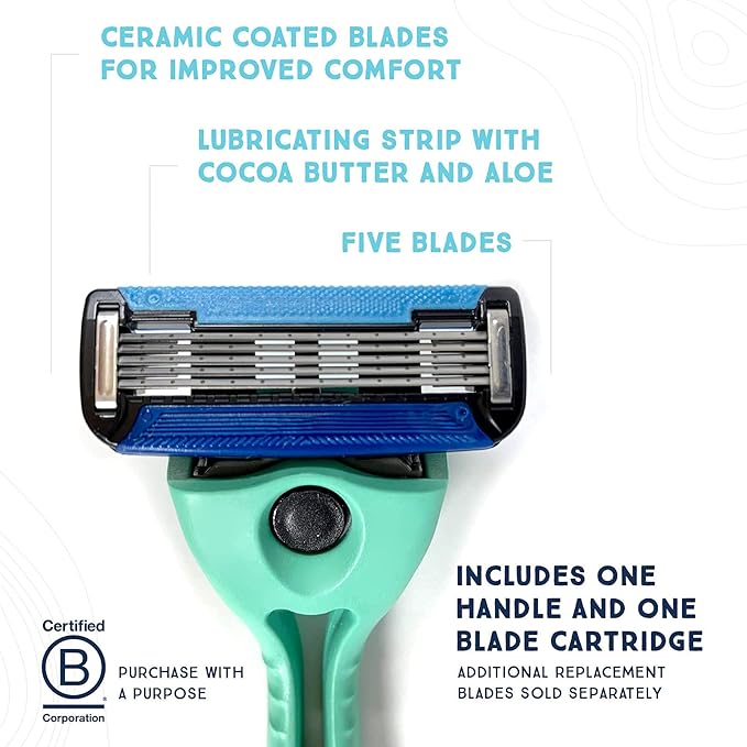 Preserve Shave 5 Five Blade Refillable Razor, Made from Recycled Materials, Neptune Green