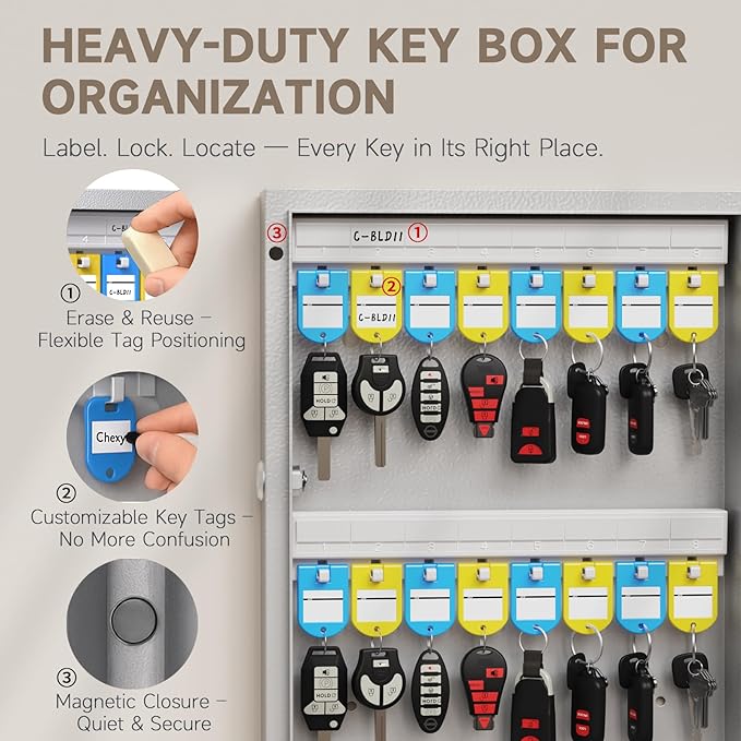 WeHere 192 Key Lock Box Wall Mount, APP Bluetooth/OTP/Wi-Fi/Fixed Code/Key Unlock, Smart Key Cabinet with Key Tag, Key Organizer Holder Box, Key Management Directory for Office, Valet, Realtor, Hotel