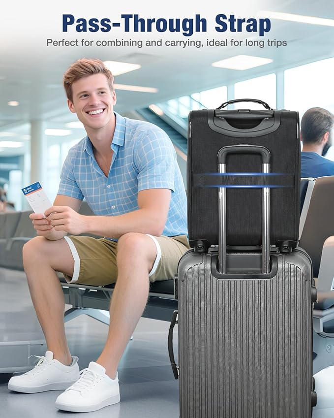 Lekebobor 16 Inch Underseat Carry On Luggage with Wheels, Softside Small Personal Item Suitcase Airline Approved, Under Seat Luggage for Women Men Travel Business, Black