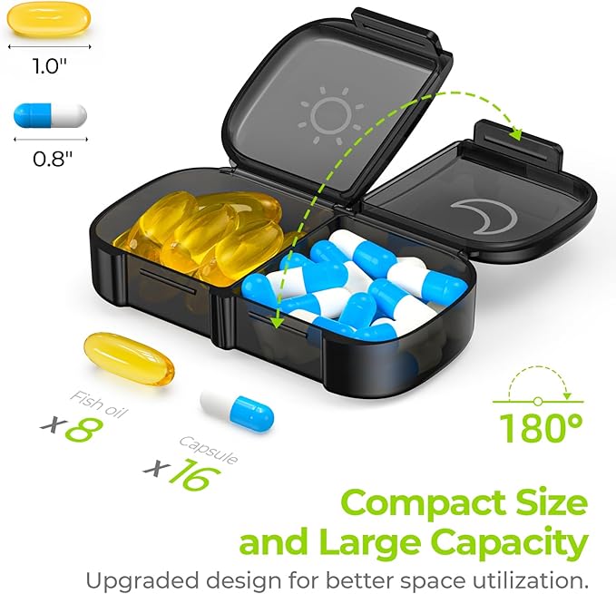 AUVON Canvas Bag XL Weekly Pill Organizer 2 Times a Day, Travel Pill Box 7 Day with One-Side Large Opening, AM PM Pill Case with Portable Cloth Bag for Supplements, Vitamins, Fish Oils
