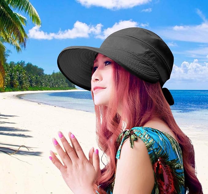 HINDAWI Sun Hats for Women with UV Protection Wide Brim Sun Hat Visor Summer Beach Outdoor Foldable Womens Cap