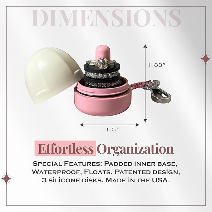 RING THING - Ring Holder Keychain, Jewelry Organizer and Storage, Portable Waterproof Ring Holder, Pill Box Keychain Container, Gym Accessory, and Travel Ring Case (Pink Confetti)
