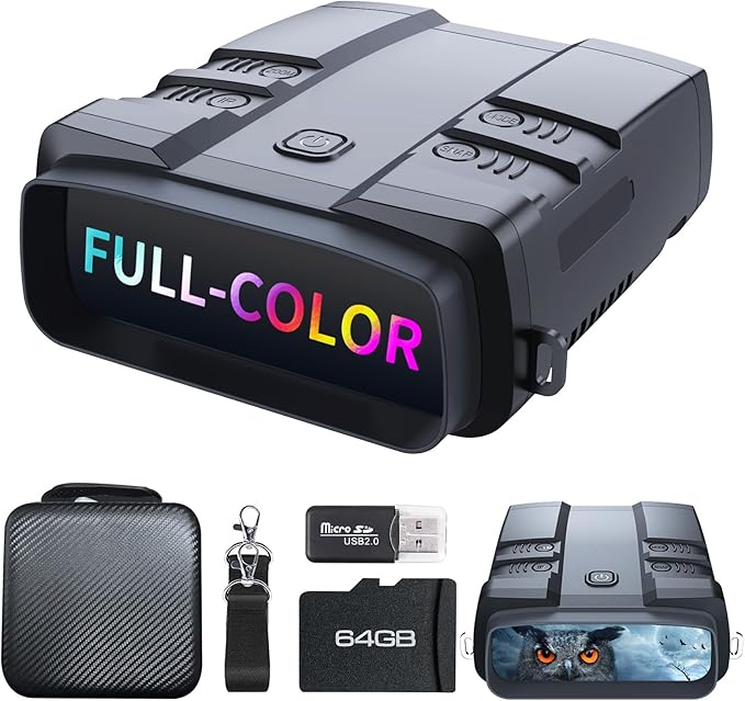 Night Vision Goggles, True 4K Full-Color Night Vision Binoculars, Built-in Powerful Focusable IR, 6000mAh Rechargeable Battery, Super Large Display, Long Viewing Range, Free 64GB Card (Black)