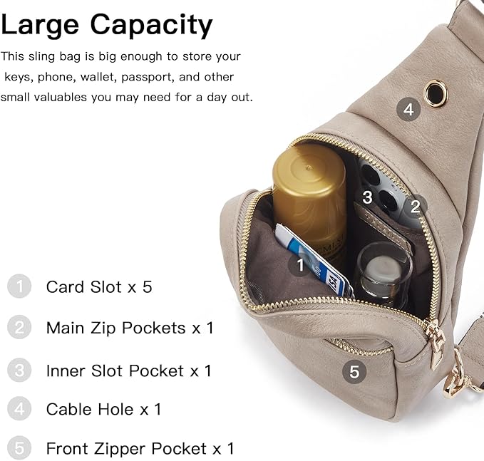 Telena Small Sling Bag for Women Leather Crossbody Fanny Packs Chest Bag for Women