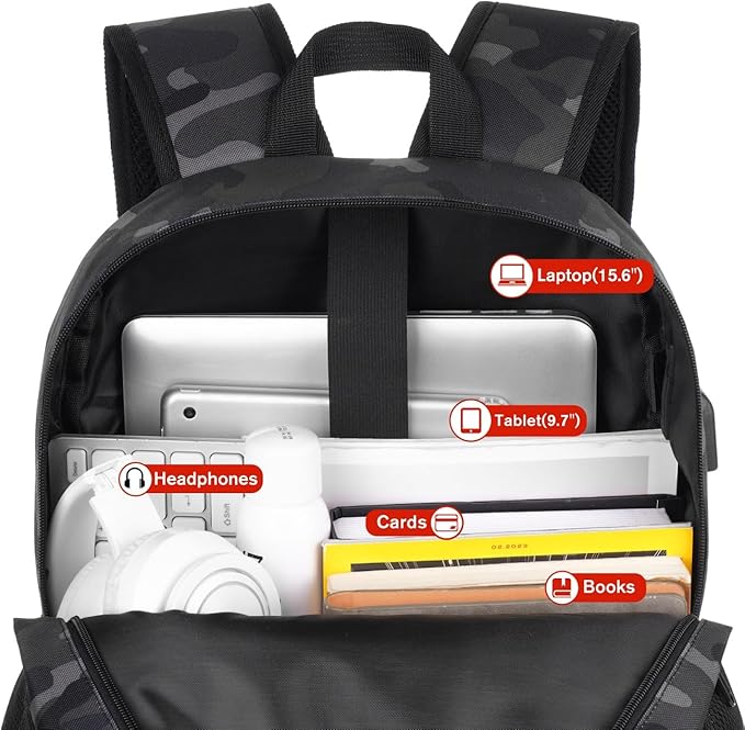 School Backpack,Classic Bookbag Men and Teen Boy Schoolbag with USB Charging Port for High School College Office Work Travel