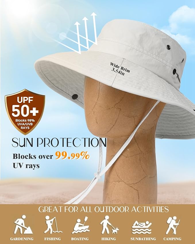 FURTALK Sun Hats for Women Ponytail UPF 50+ Beach Summer Hat Wide Brim Packable Cowboy Hat