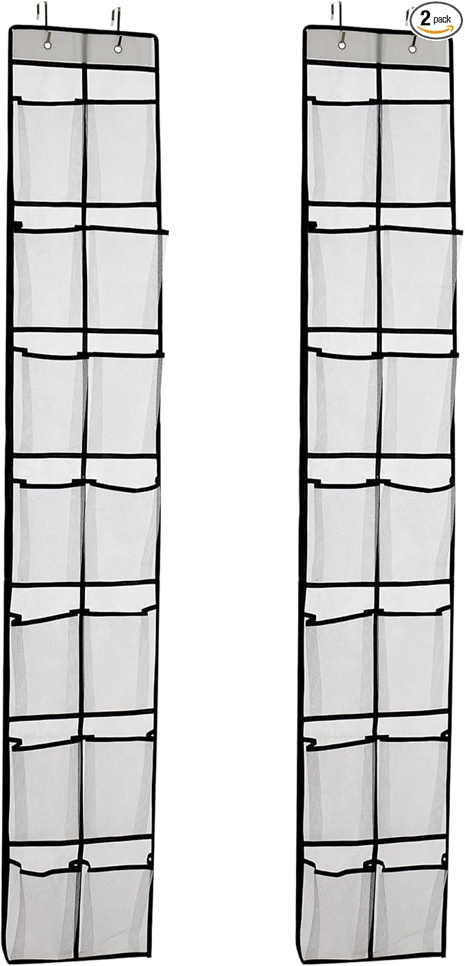 Over The Door Shoe Organizer, 14 Large Mesh Pockets Hanging Shoe Rack for Closet Organizers and Storage, White, 2-pack (white)