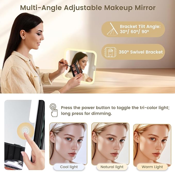 Makeup Box with Magnetic Lighted Up Mirror Makeup Organizer Box Travel Cosmetic Case Portable Vanity with 3 Colors LED MirrorMake up Suitcase with Lockable Keys Dividers Brush Holder Dark Green