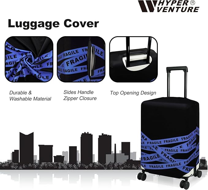 HYPER VENTURE Washable Luggage Cover - Fashion Suitcase Protector Fits 31-32 Inch Luggage (Fragile, XL)