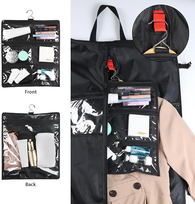 Zilink 60” Travel Garment Bags for Hanging Clothes Waterproof Long Garment Bags for Dresses with Accessory Pouch Suit Travel Bags with Adjustable Handles and Buckles for Suit Tuxedos Dresses Gowns