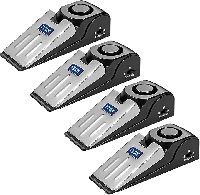 ZZRUI Door Stop Alarm with 120dB Siren, 4 Pack Portable Security Door Stopper Wedge Alarm for Travel, Home, Apartment, Dorm, Hotel, Entry Alert Safety Device for Women & Kids