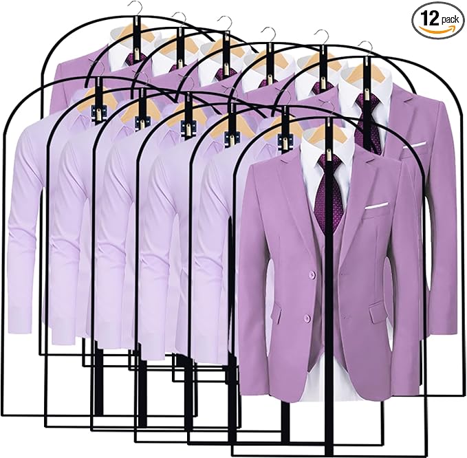 Garment Bags for Hanging Clothes 24'' x 40'' (Set of 12) Coat Covers for Closet Foldable Washable Dress Bags for Hanging Clothes for Long Dress Dance Costumes Suits Gowns Coats