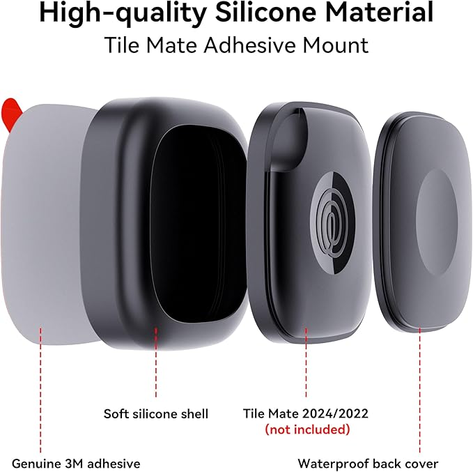 2 Pack for Tile Life360 Mate 2024/2022 Bluetooth Tracker Adhesive Mount, Silicone Waterproof Case with 3M Adhesive Sticker Stick on Car/Bike/Luggage, Hidden Tile Mate Full Protective Holder Anti-Lost