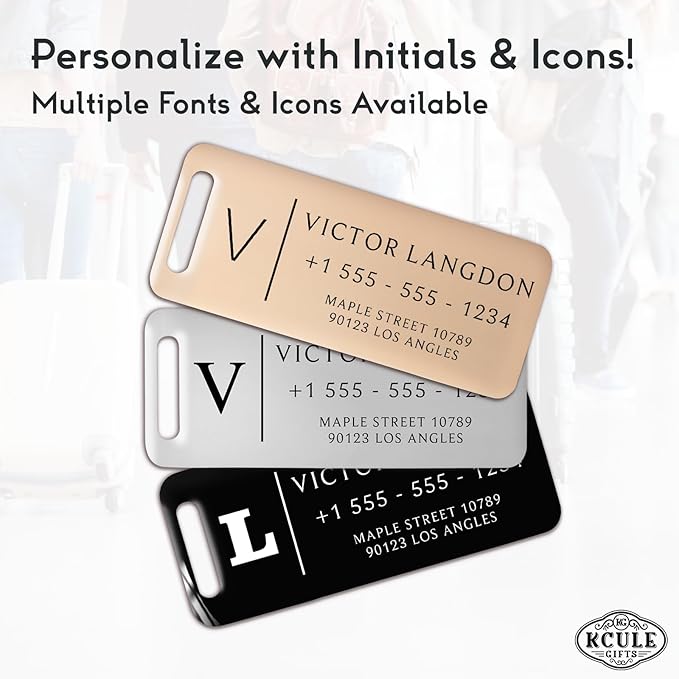 Personalized Luggage Tags for Suitcases - Stainless Steel Custom Luggage Tags for Backpacks & Bags, Sturdy, Waterproof & Heavy Duty (Black / 3" x 1.25")