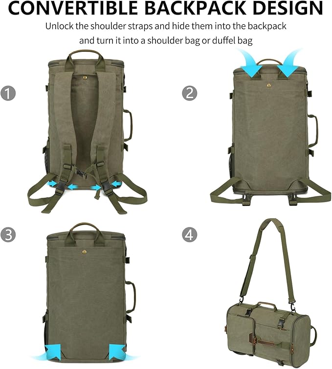 G-FAVOR Travel Backpack for Men, 40L Flight Approved Carry On Backpack, Water Resistant Canvas Rucksack with 17.3" Laptop Sleeve, Convertible Duffel Bag for Airplane, Business & Travel