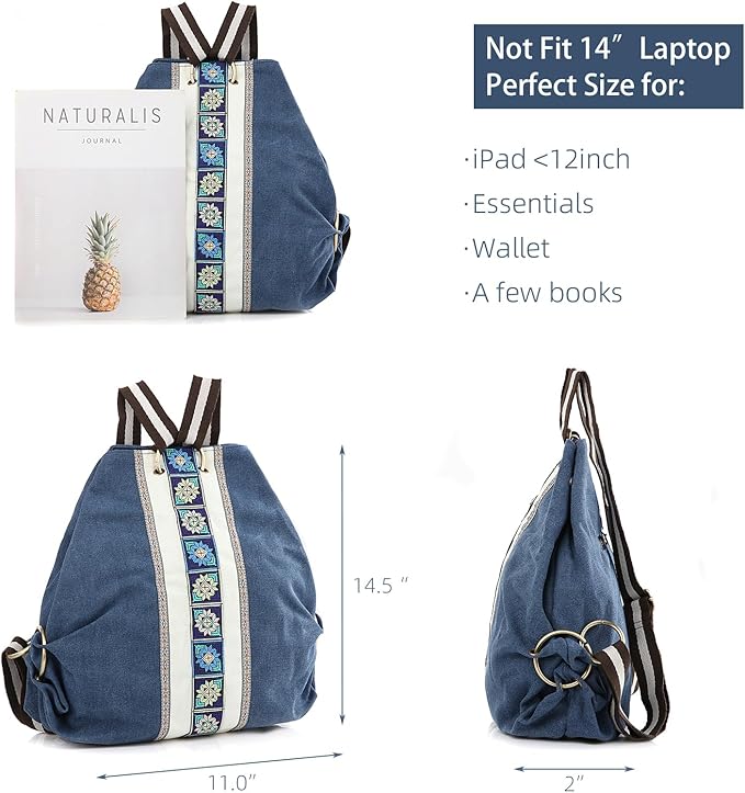 Goodhan Women Canvas Backpack Daypack Casual Shoulder Bag, Vintage Heavy-duty Anti-theft Travel Backpack
