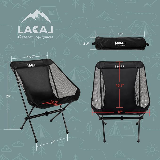 Ultra-Light Folding Camping Chair, All-Aluminum Frame, Surper Breathable Fabric, Easy to Carry, Compact Storage Size (1, Black)