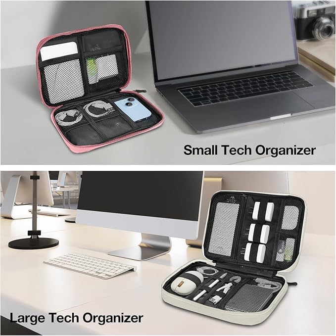 MATEIN Travel Cord Organizer Case 2 Pack for Women, Double Zipper Cable Organizer Bag for Tech Accessories, Water Resistant Lightweight Electronics Bag for Charger, USB Drive & Phone, Office Gifts