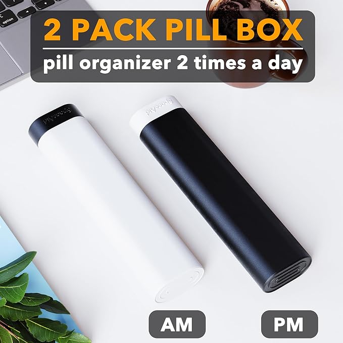 SpaceAid 2 Pack Pill Organizer Box 7 Day, Weekly Travel Pill Case Holder, 2 Times a Day AM PM Daily Pocket Pharmacy Dispenser Container for Pills, Vitamins and Medicine (Black, White)