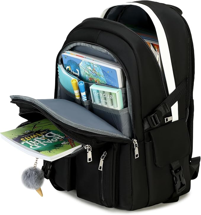 Girls Backpack Stylish Schoolbag Set for College or High Student Laptop Backpack for Women Black