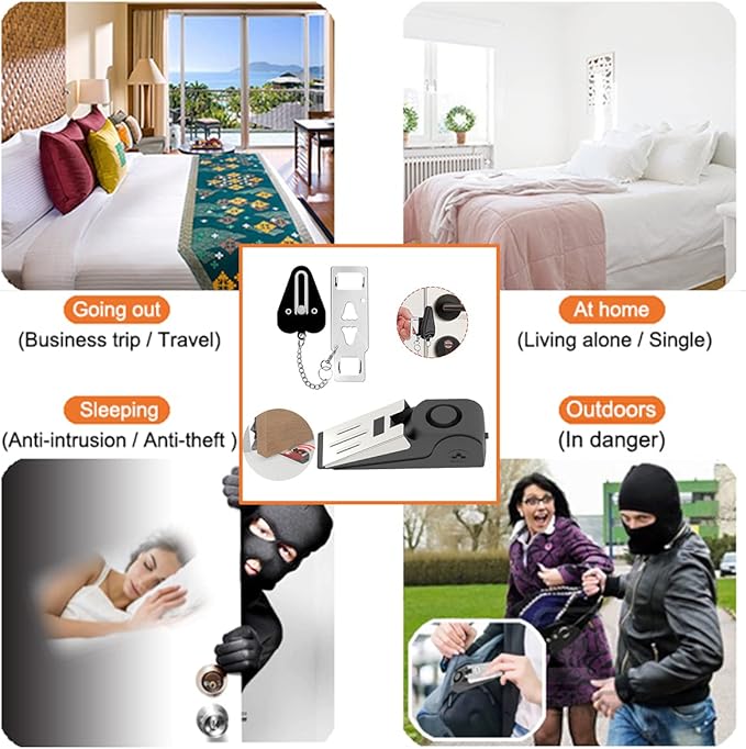 2 Packs Portable Door Stop Alarm & Door Lock, Upgraded Home Security Door Locker Devices Pocket Door Stopper Self Defensey Tools for Hotel Travel Home Apartment House