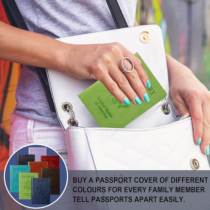 TIGARI Passport Holder for Travel Women Men, PU Leather Passport Wallet Cover Case Sleeve, Waterproof Protected Document Organizer, Family Vacation Plane Cruise Travel Essentials-Green