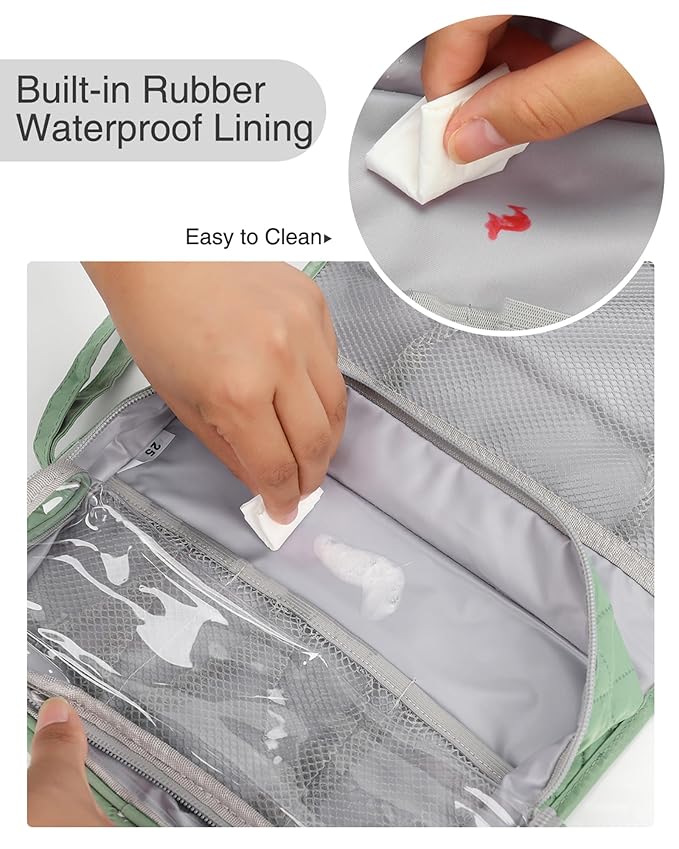 Relavel Travel Hanging Toiletry Bag for Men Women Travel Kit Shaving Bag Waterproof Large Makeup Bag Wash Bag Makeup Organizer Cosmetic Case for Bathroom Shower Green Pro