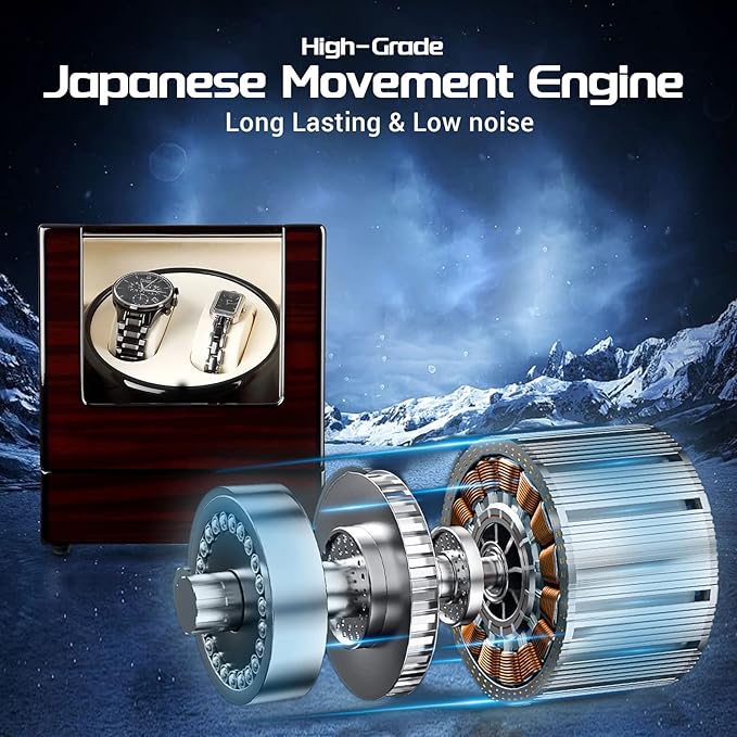 Uten Automatic Watch Winder Box Luxury Wooden Watch Storage Case, Double Watch Winder with Quiet Motor 4 Rotation Mode for Father's Day Gift for Him, Birthday Gift. Red