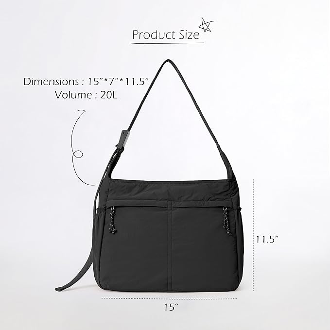 ODODOS 20L Crossbody Tote Bag Large Capacity Lightweight Hobo Shoulder Sling Bags for Gym Shopping Beach Travel